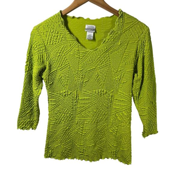 Haystacks Top Women XS Green Lettuce Hem 3/4 Sleeve Crinkle Y2K Bratz Spring - Picture 1 of 7
